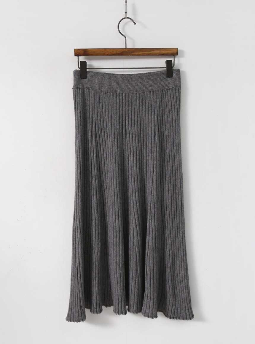 Wrinkled knit wool flared skirt 4COLOR Women Bendi