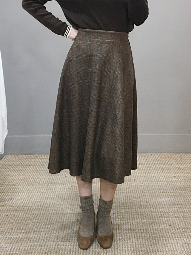 Wool flare check long skirt Autumn 20 women's c