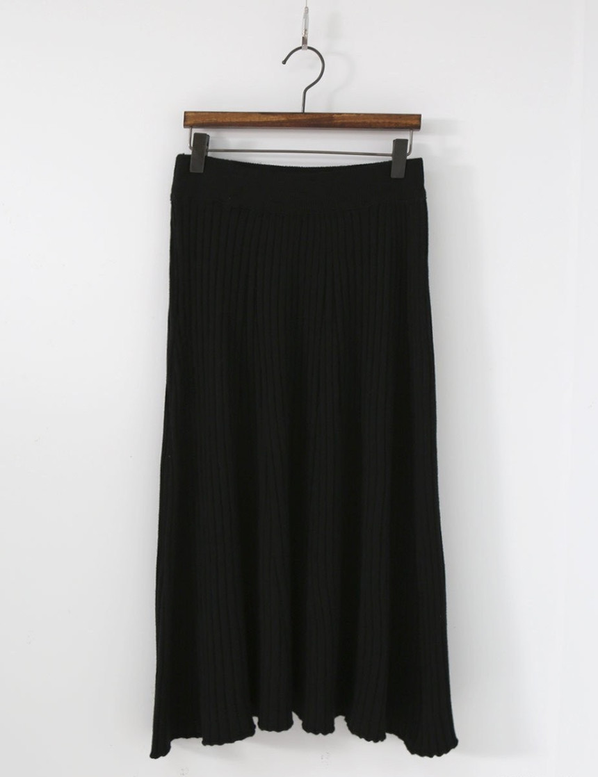 Wrinkled knit wool flared skirt 4COLOR Women Bendi