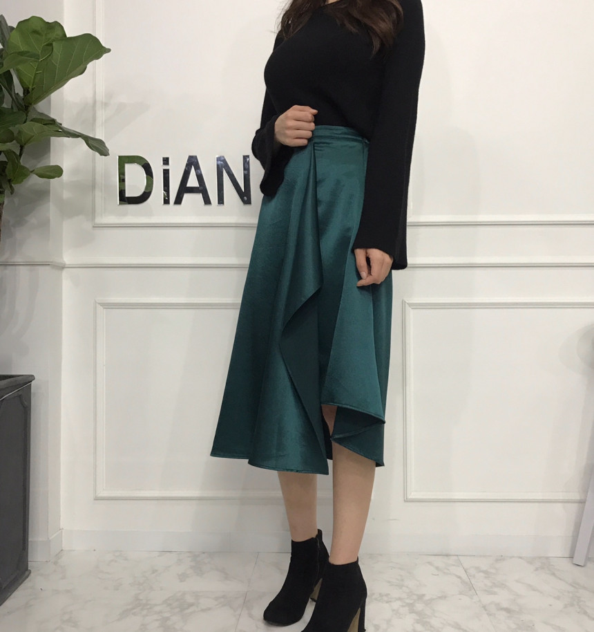 Satin long flared skirt Women's autumn coordina