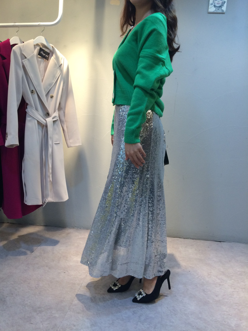 Spangled Long Skirt Mermaid Silver Metal Party Gli