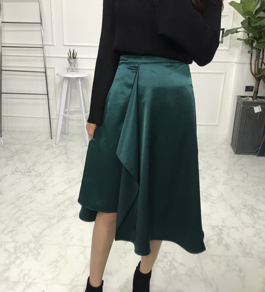 Satin long flared skirt Women's autumn coordina