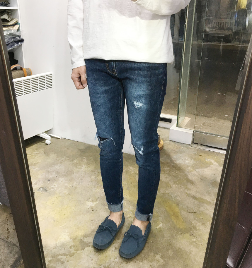 Korea Jeans Pants Span Damage Modem Crop Jeans Man