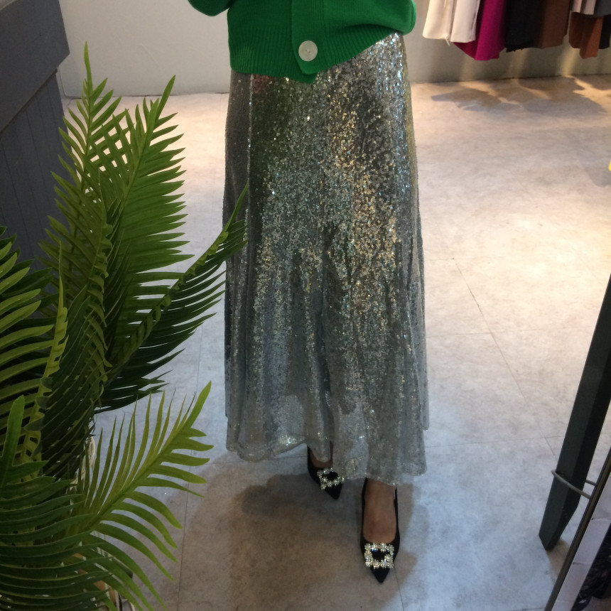 Spangled Long Skirt Mermaid Silver Metal Party Gli