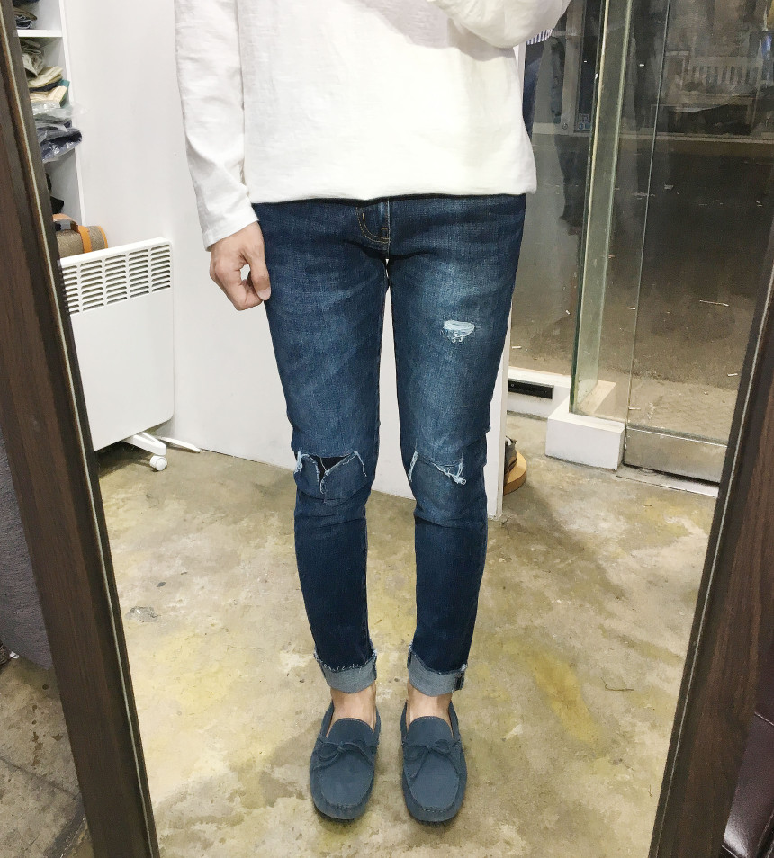 Korea Jeans Pants Span Damage Modem Crop Jeans Man
