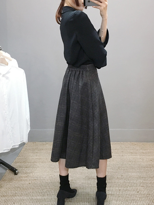 Wool flare check long skirt Autumn 20 women's c