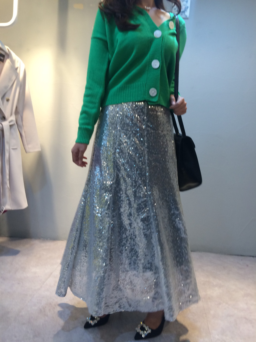 Spangled Long Skirt Mermaid Silver Metal Party Gli