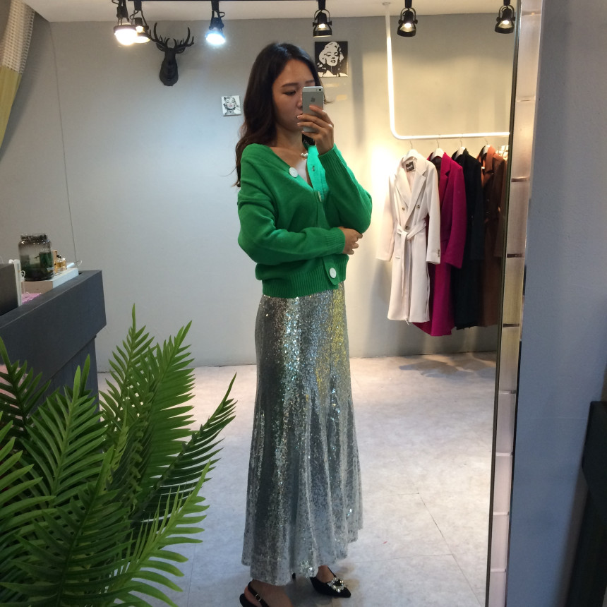 Spangled Long Skirt Mermaid Silver Metal Party Gli