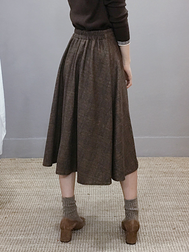Wool flare check long skirt Autumn 20 women's c