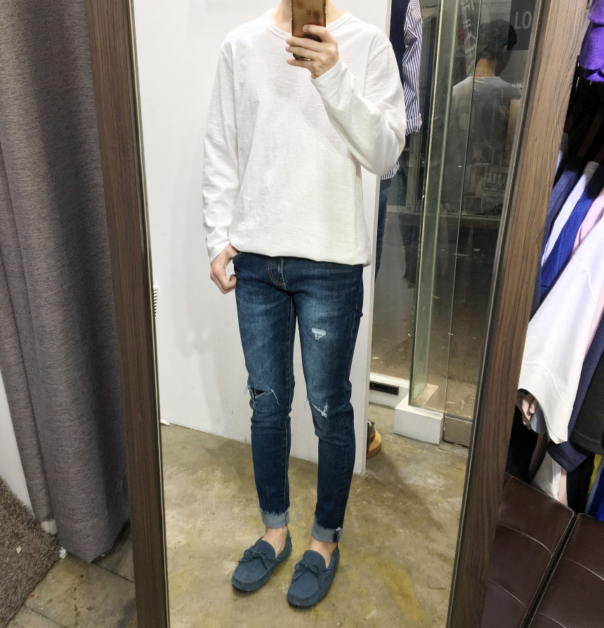 Korea Jeans Pants Span Damage Modem Crop Jeans Man