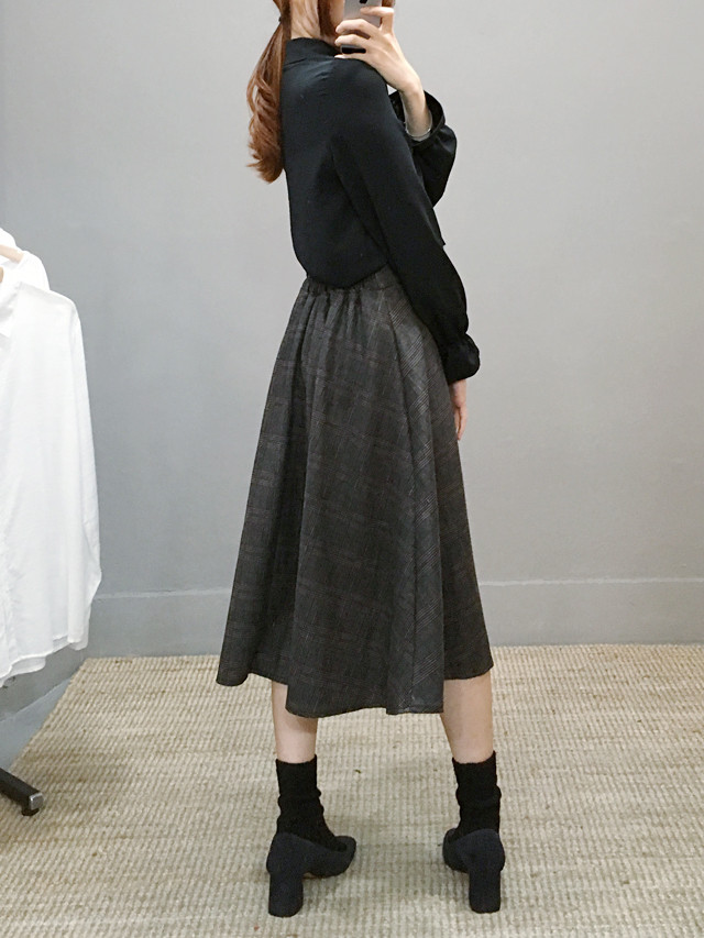 Wool flare check long skirt Autumn 20 women's c