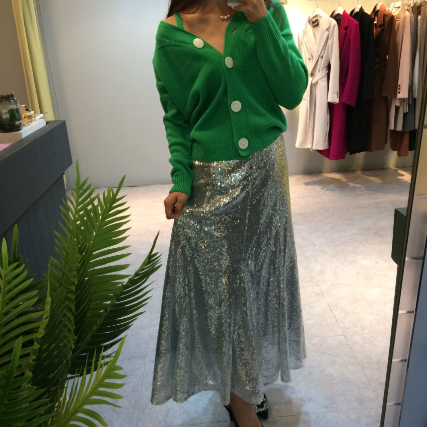 Spangled Long Skirt Mermaid Silver Metal Party Gli