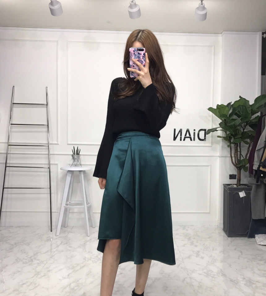 Satin long flared skirt Women's autumn coordina