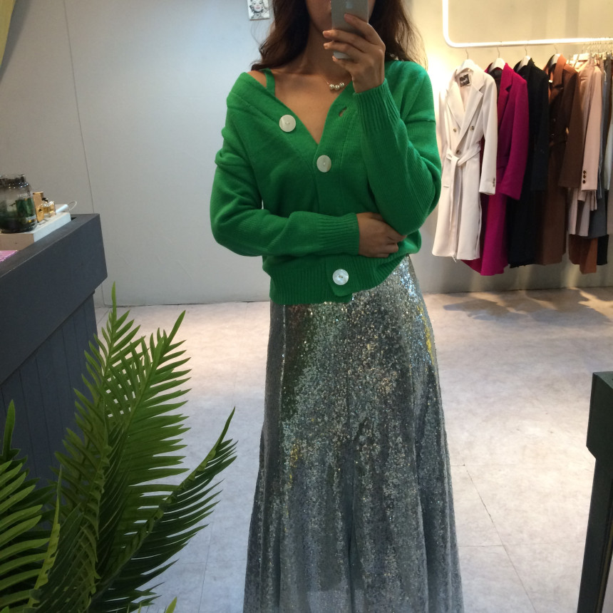 Spangled Long Skirt Mermaid Silver Metal Party Gli