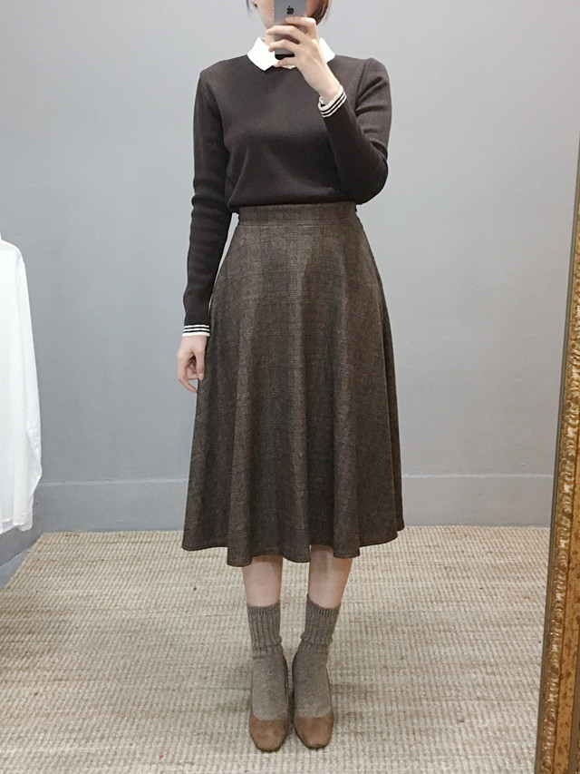 Wool flare check long skirt Autumn 20 women's c