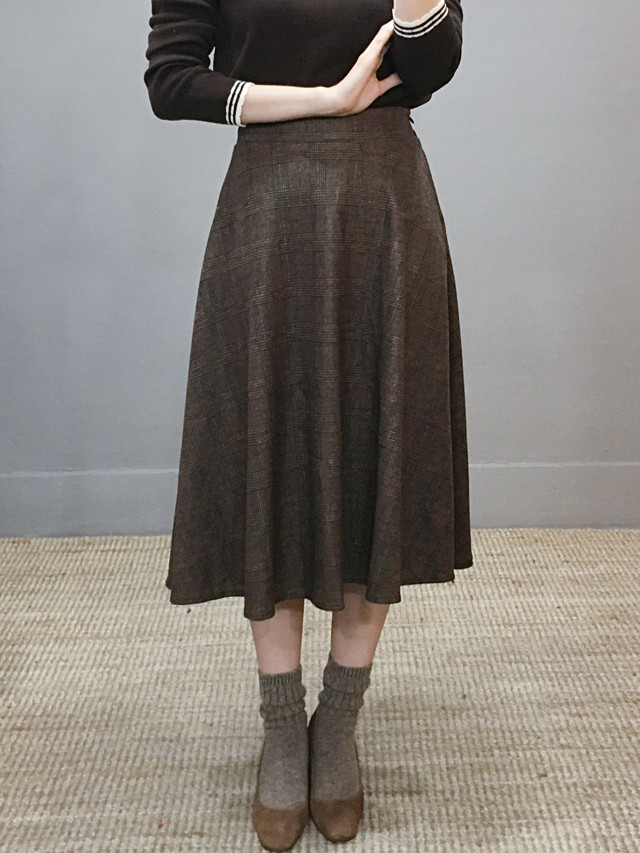Wool flare check long skirt Autumn 20 women's c