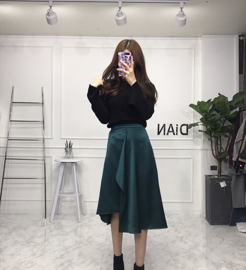 Satin long flared skirt Women's autumn coordina