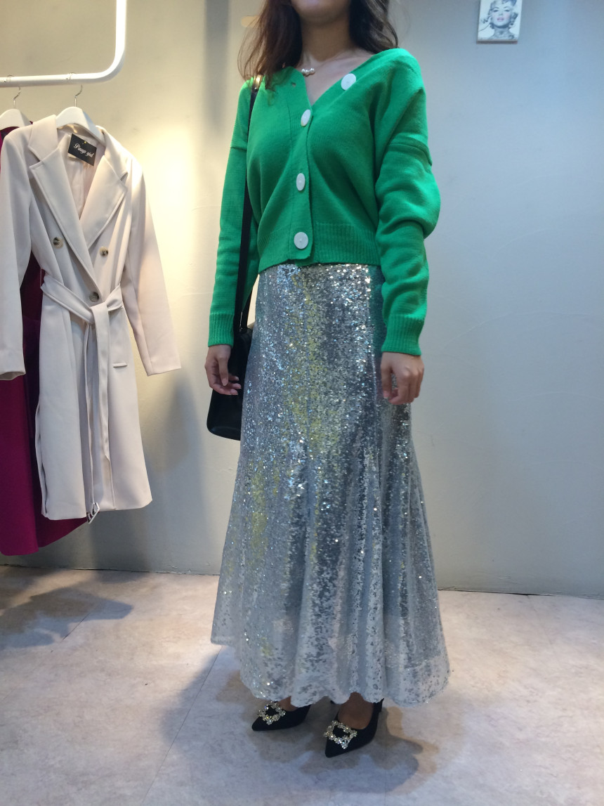 Spangled Long Skirt Mermaid Silver Metal Party Gli