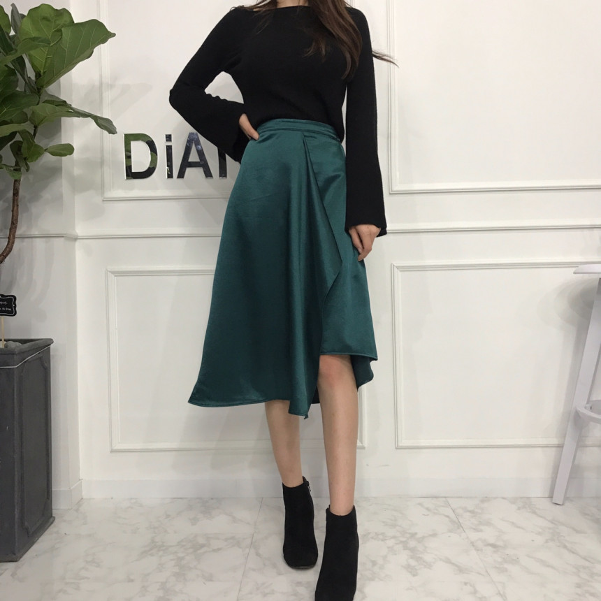 Satin long flared skirt Women's autumn coordina