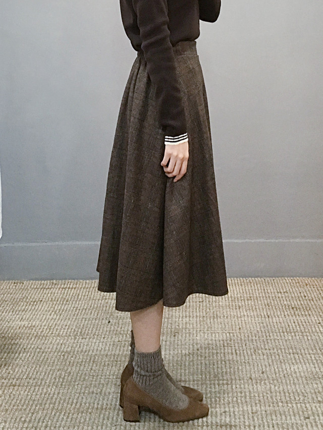 Wool flare check long skirt Autumn 20 women's c
