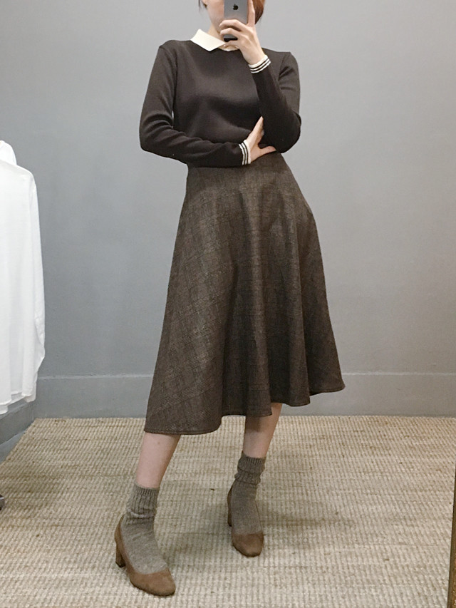 Wool flare check long skirt Autumn 20 women's c