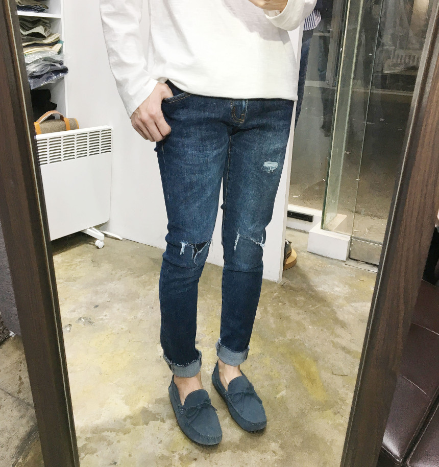 Korea Jeans Pants Span Damage Modem Crop Jeans Man