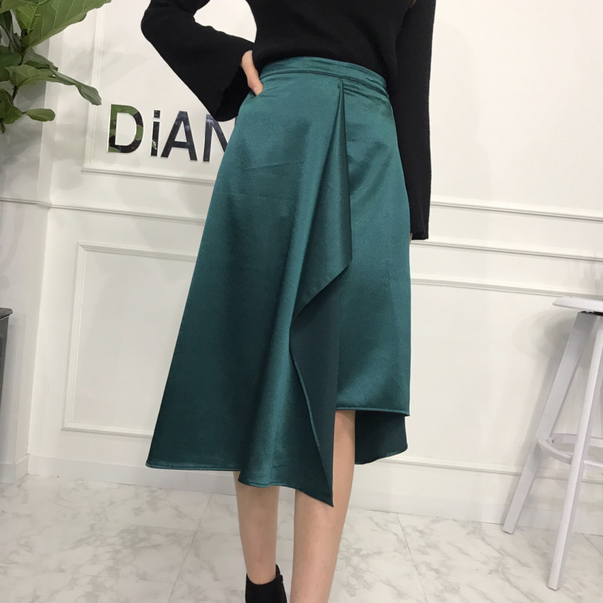 Satin long flared skirt Women's autumn coordina