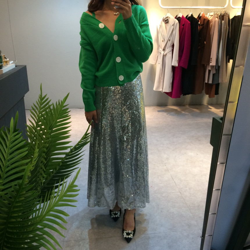 Spangled Long Skirt Mermaid Silver Metal Party Gli