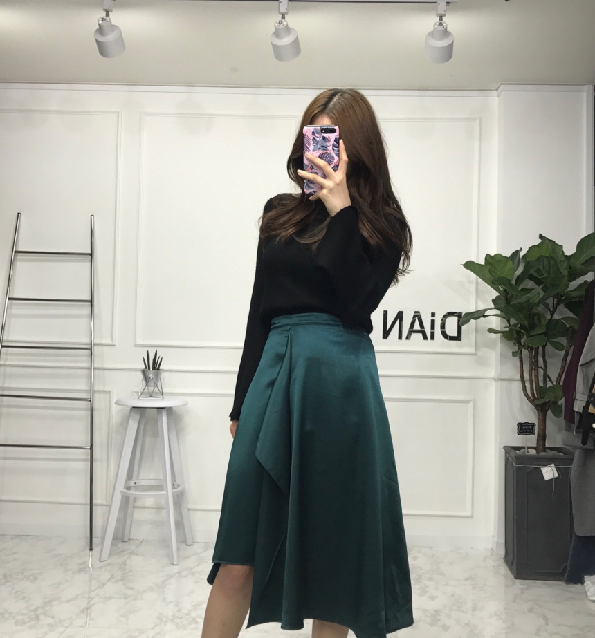 Satin long flared skirt Women's autumn coordina