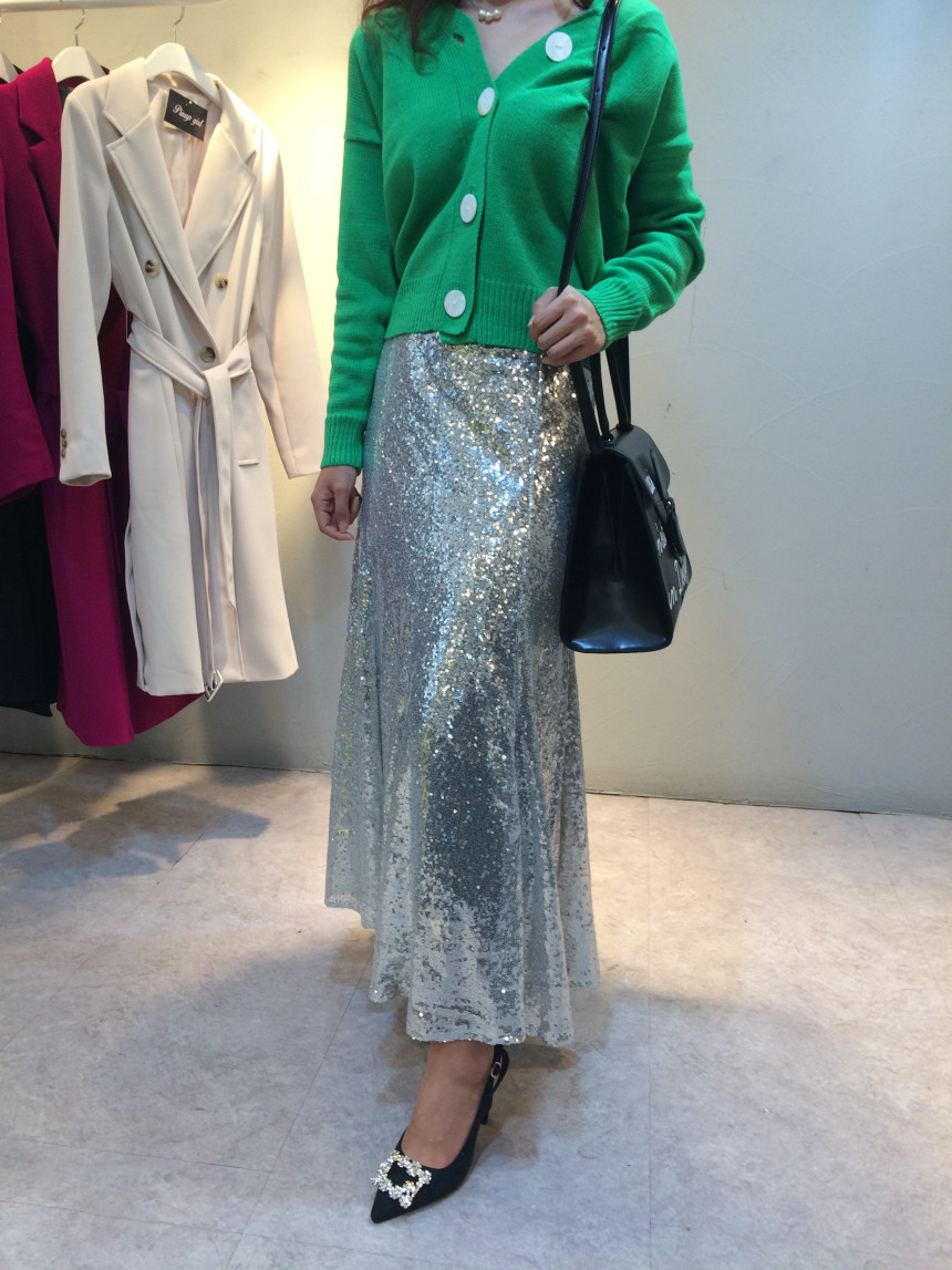 Spangled Long Skirt Mermaid Silver Metal Party Gli