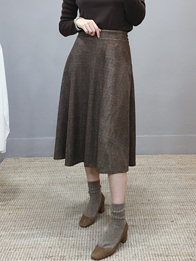 Wool flare check long skirt Autumn 20 women's c