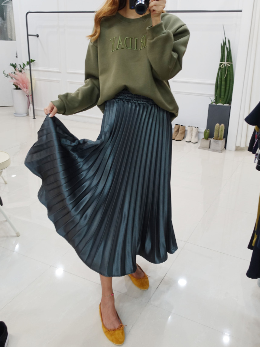 Winter Pearl Pleated Wrinkle Bending Long Skirt 3c