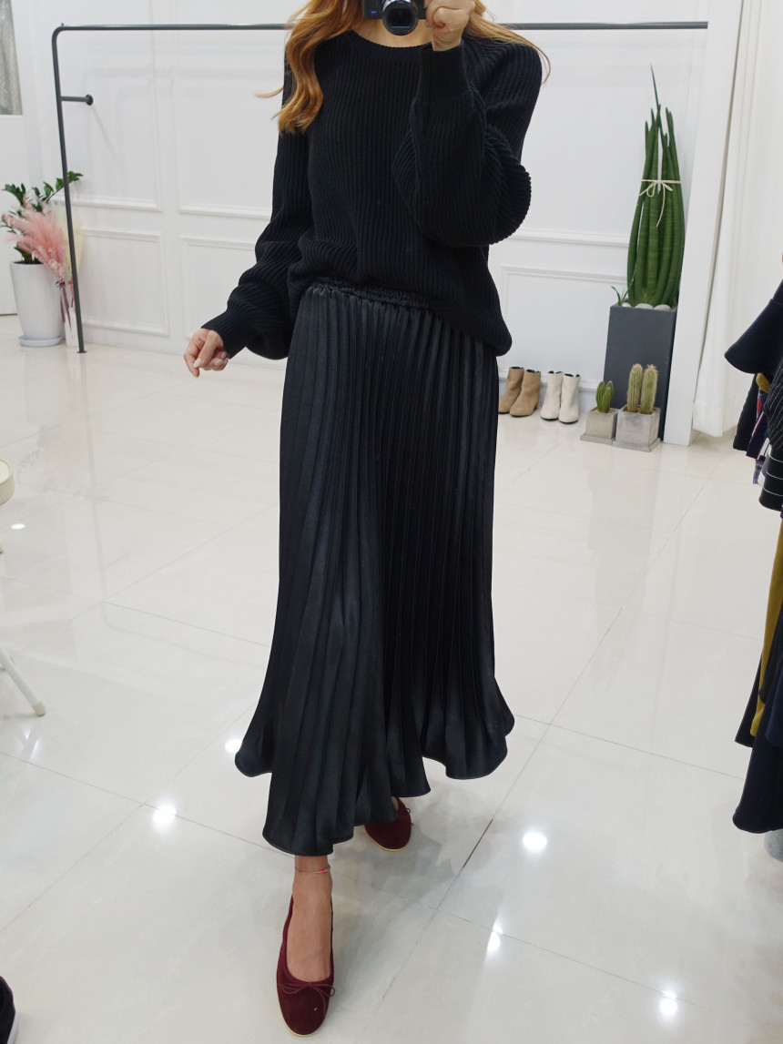 Winter Pearl Pleated Wrinkle Bending Long Skirt 3c