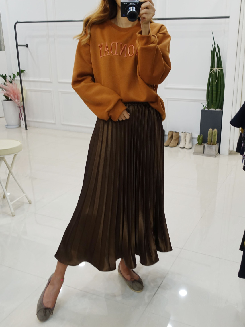 Winter Pearl Pleated Wrinkle Bending Long Skirt 3c