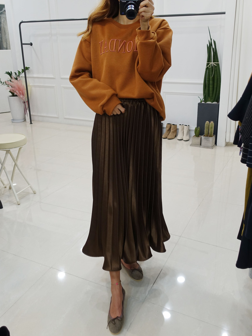 Winter Pearl Pleated Wrinkle Bending Long Skirt 3c