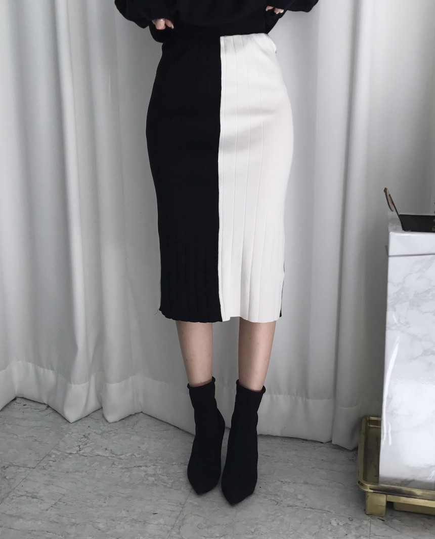 Color knit long skirt Midi-line autumn winter corn