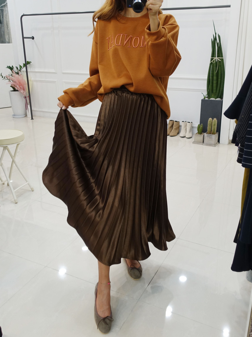 Winter Pearl Pleated Wrinkle Bending Long Skirt 3c
