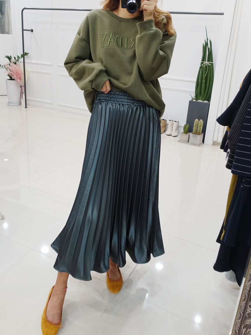 Winter Pearl Pleated Wrinkle Bending Long Skirt 3c