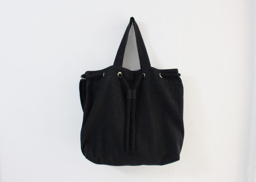 Self-made black denim two-way bucket eco-bag two t
