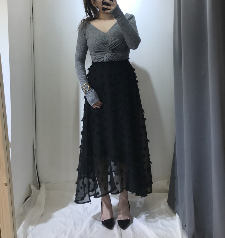 Flare lace skirt black neat woman look modern mode