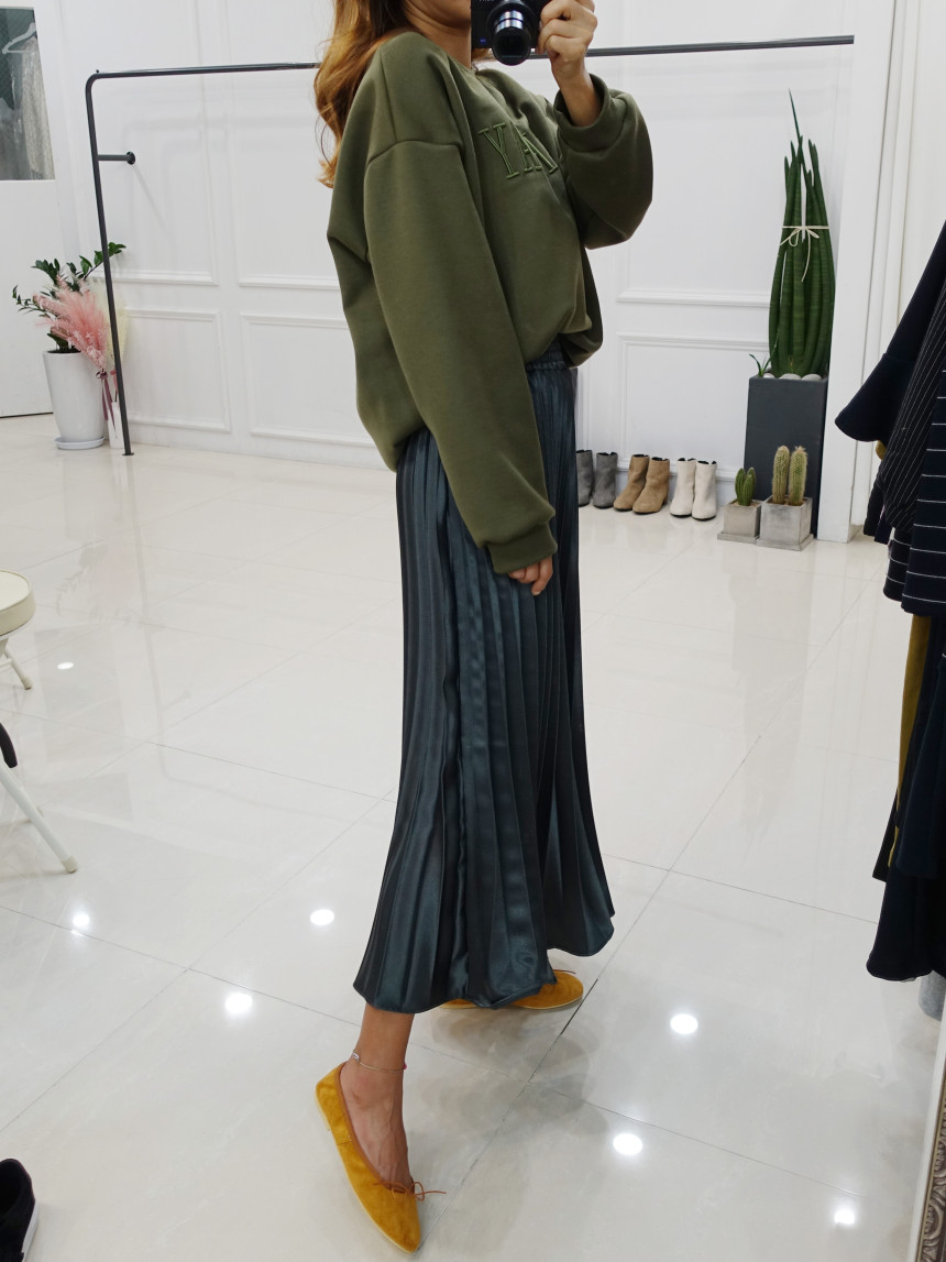 Winter Pearl Pleated Wrinkle Bending Long Skirt 3c