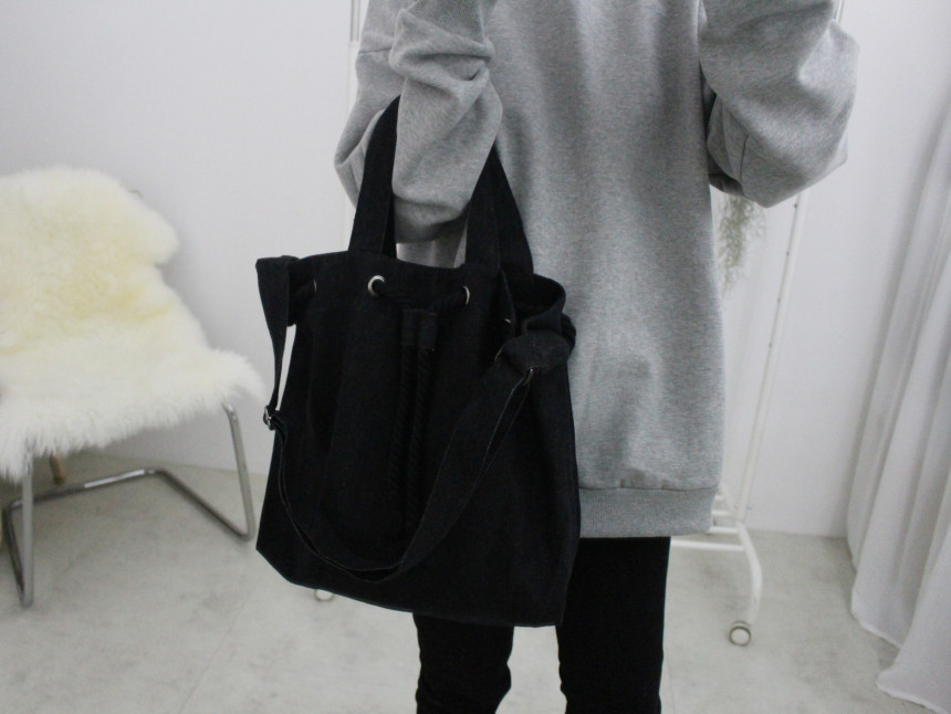 Self-made black denim two-way bucket eco-bag two t