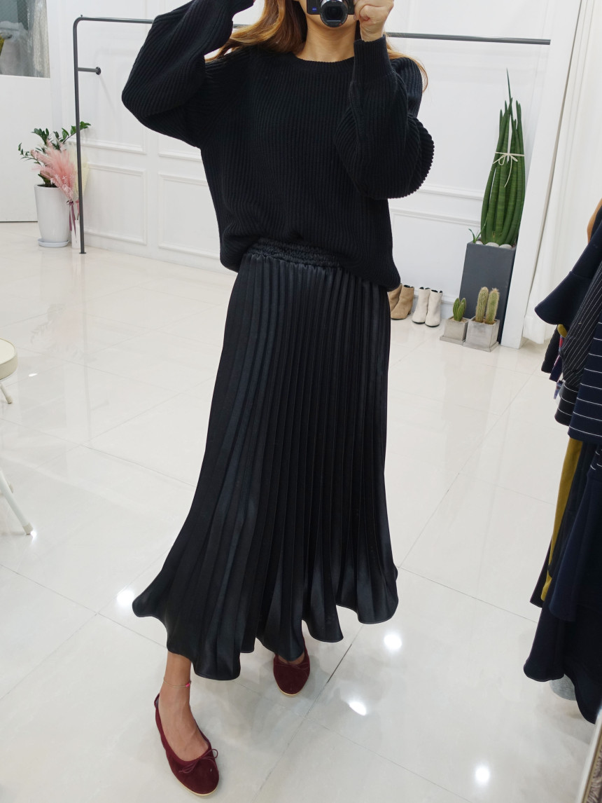 Winter Pearl Pleated Wrinkle Bending Long Skirt 3c