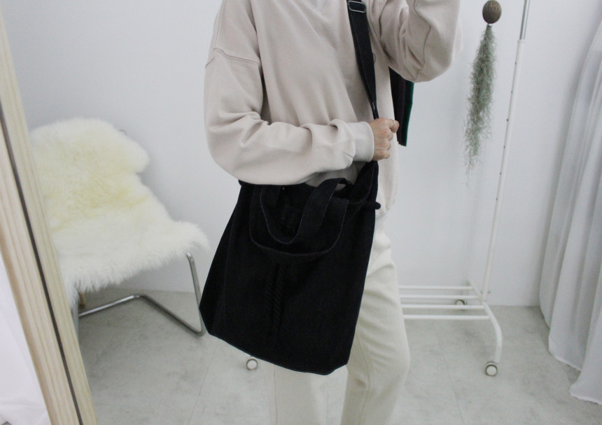 Self-made black denim two-way bucket eco-bag two t