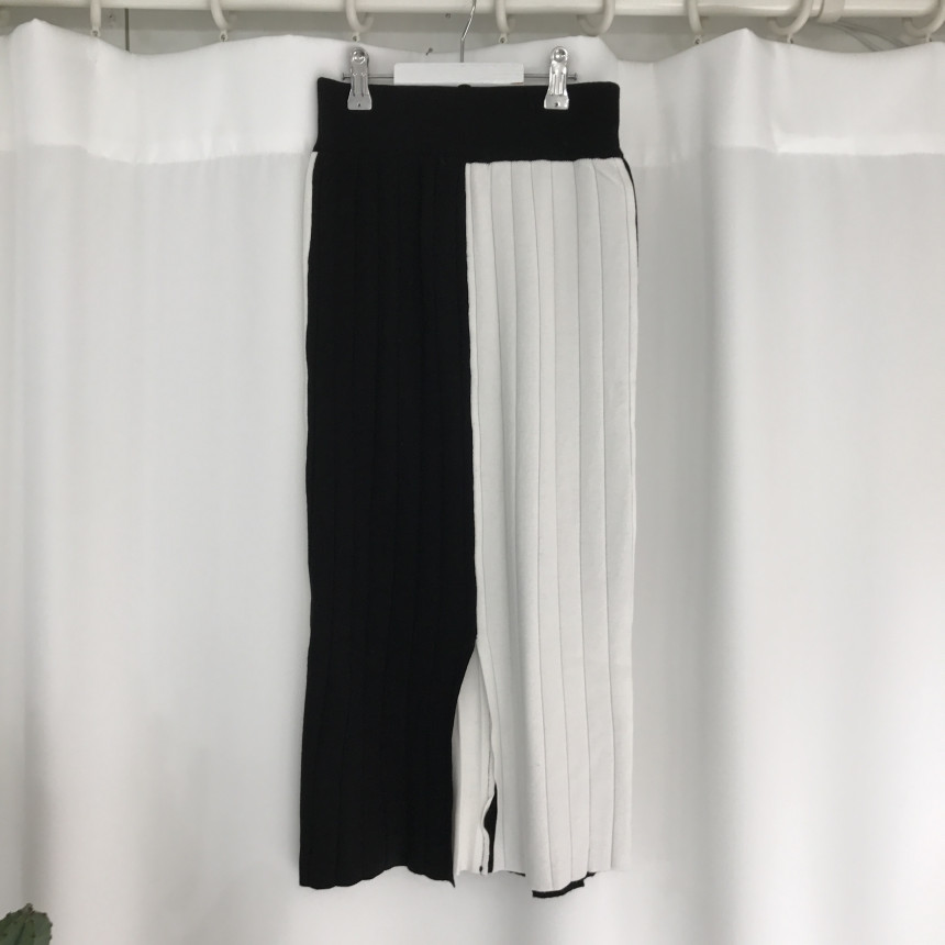 Color knit long skirt Midi-line autumn winter corn