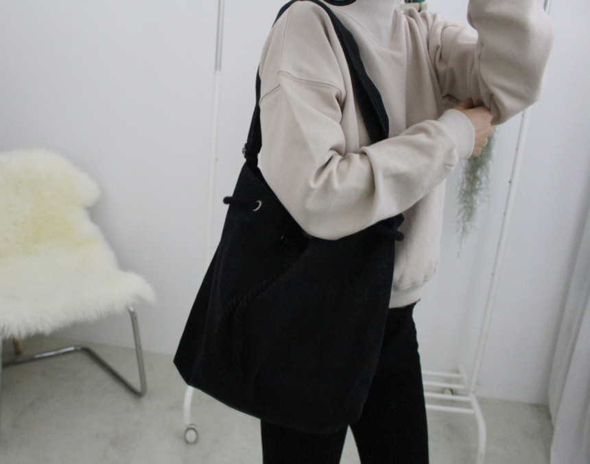 Self-made black denim two-way bucket eco-bag two t
