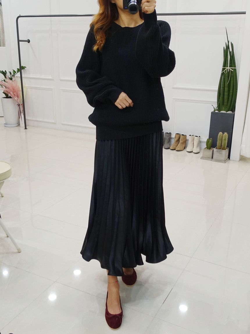 Winter Pearl Pleated Wrinkle Bending Long Skirt 3c