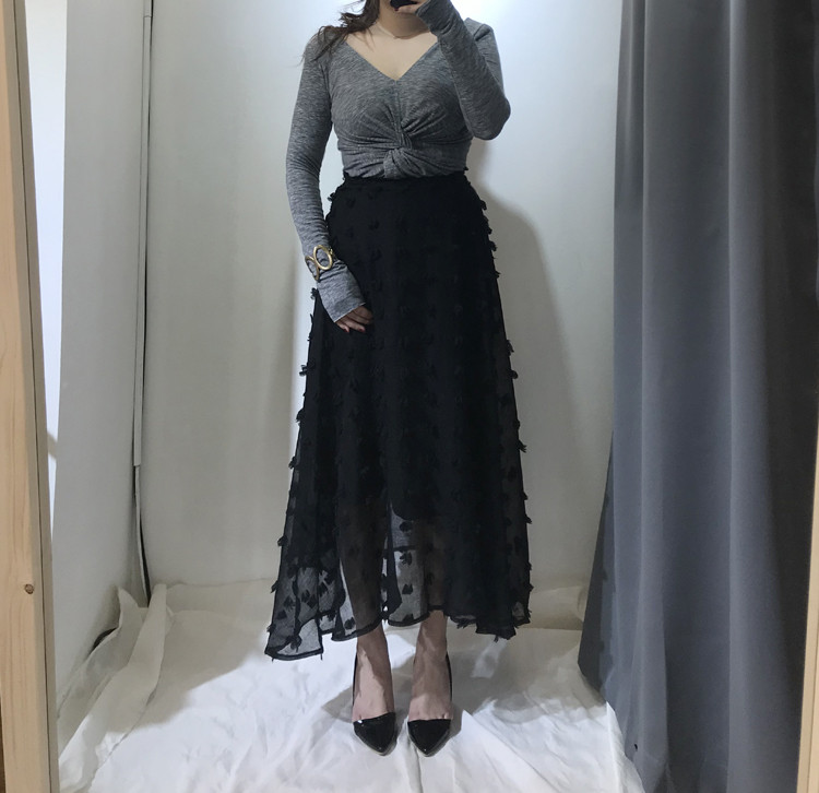 Flare lace skirt black neat woman look modern mode