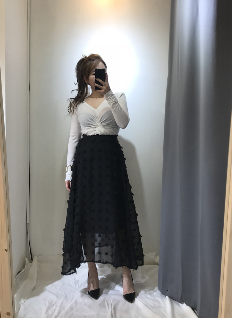Flare lace skirt black neat woman look modern mode