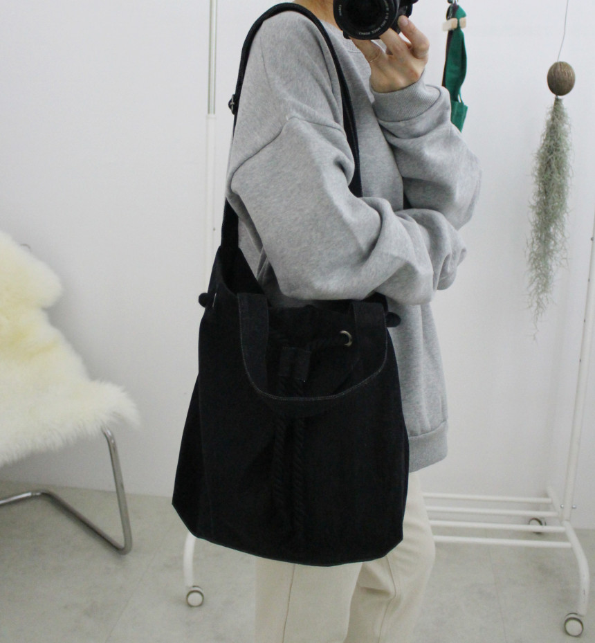 Self-made black denim two-way bucket eco-bag two t